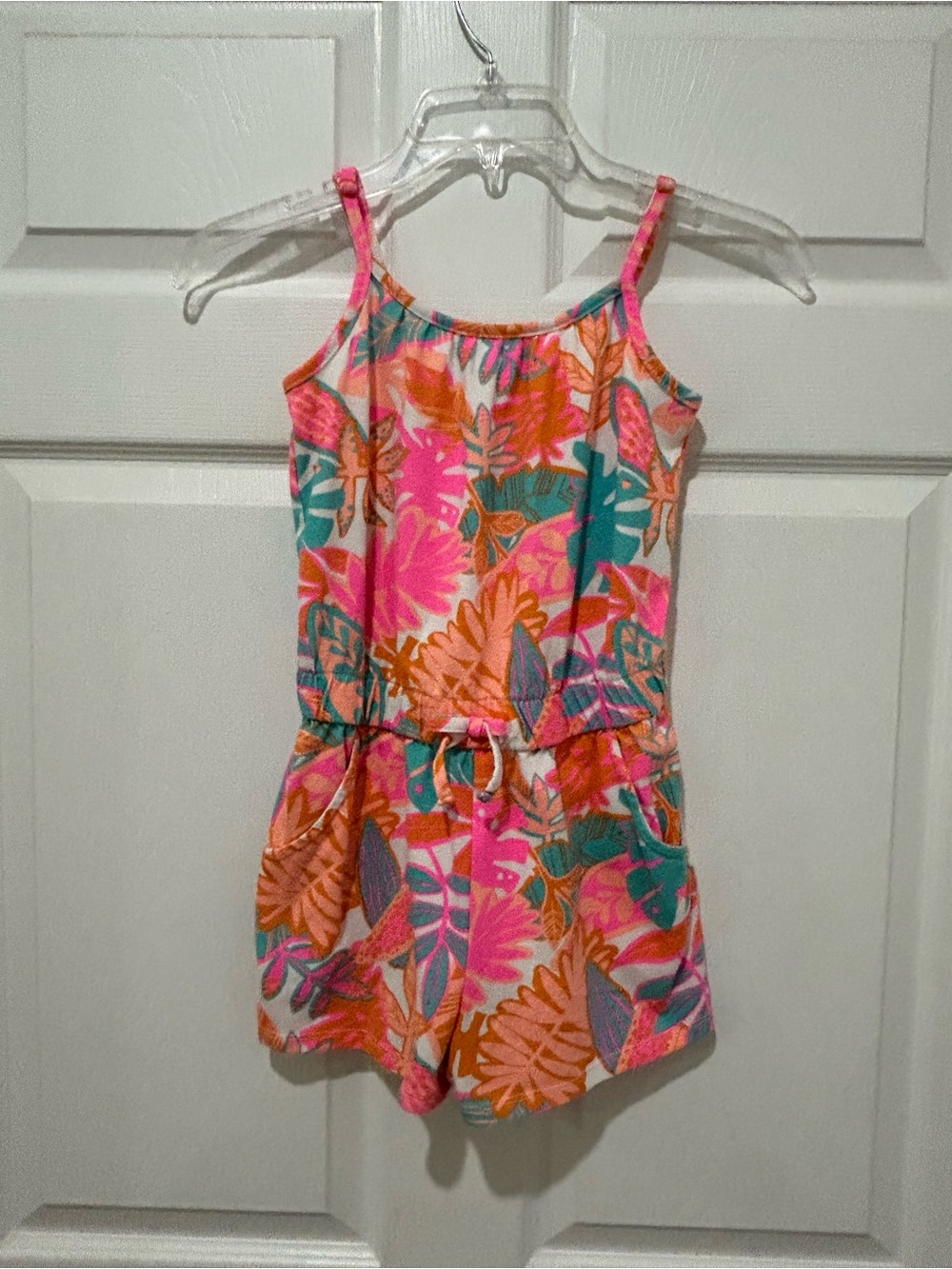Cat & Jack Pink Tropical Print Girls' Romper with Orange & Teal Accents